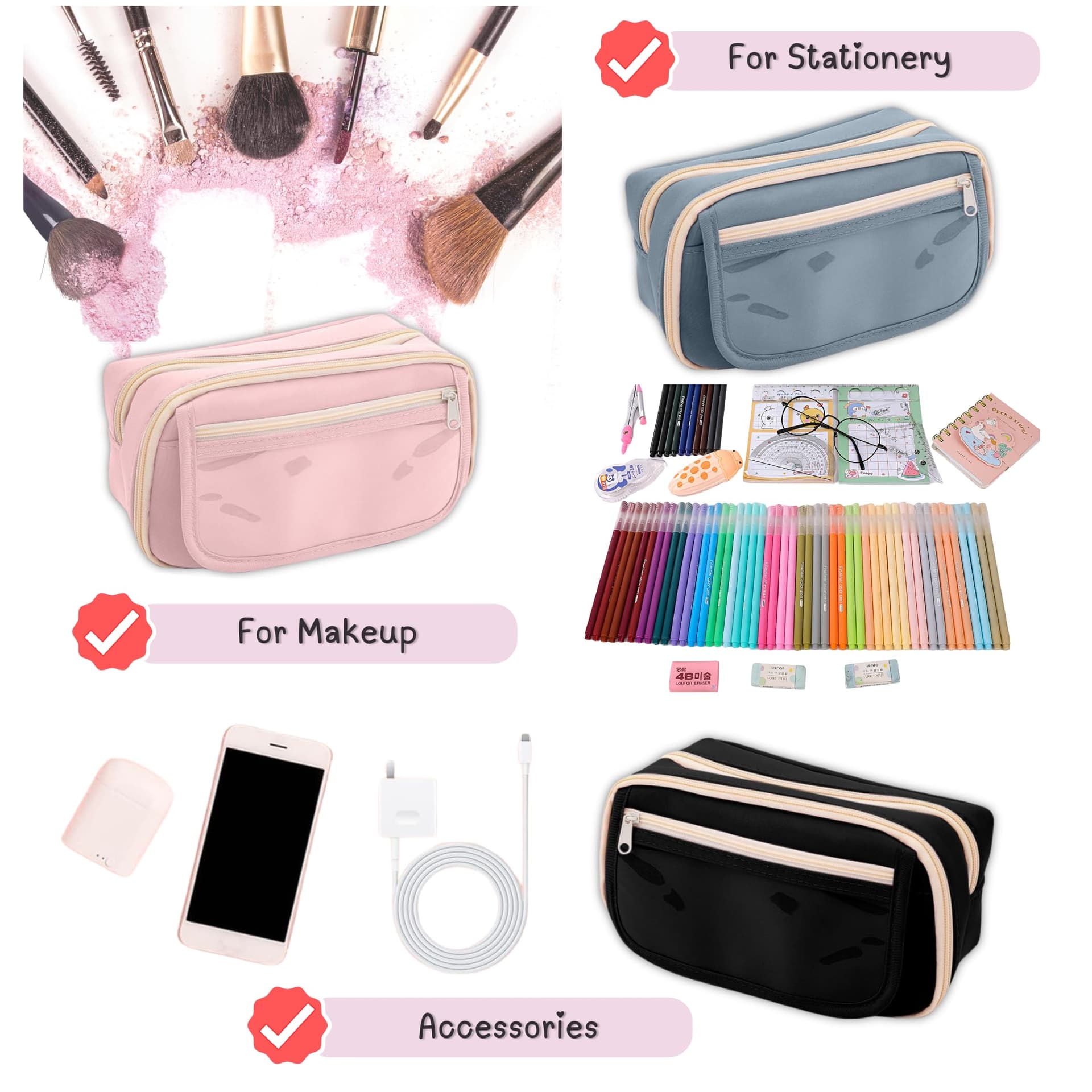 Large Capacity 9-Layer Canvas Pencil Pouch for Girls & Boys, Multipurpose Aesthetic Pouch for Stationery Items, Makeup, Accessories, College Essentials for Students, Gift for Kids (Blue) thumbnail 3