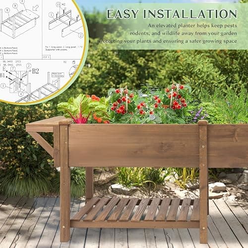 Raised Garden Bed Outdoor with Legs, 81"x 23" x 31" Elevated Wood Planter Box Stand for Backyard Patio, Garden Flower Beds with Liner Hooks Divider Panel Drainage Holes, Gift for Gardening, Brown thumbnail 6