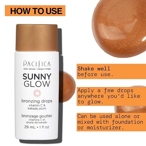 Pacifica Sunny Glow Liquid Face Bronzer Drops - Face Makeup Bronzing For Face & Cheeks for Instant Sun-Kissed Glow - Vitamin C & Glycolic Acid Infused Liquid Bronzer Illuminating Highlighting Clean thumbnail 12