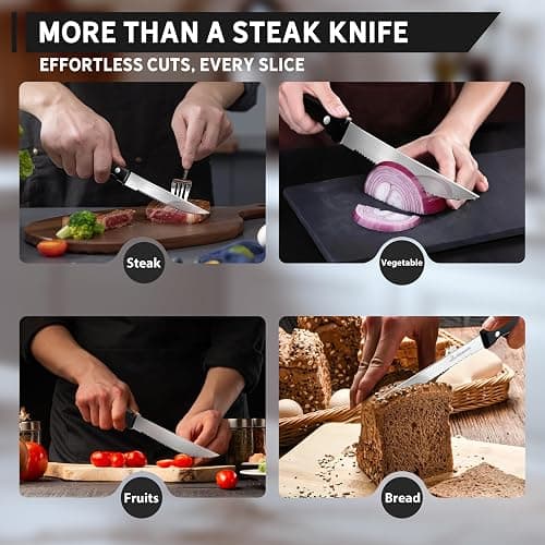 Upgraded Steak Knives Set of 8, Uncoated Stainless Steel Serrated Steak Knife Set, 4.5 Inch Steak Knife with Ergonomic Handle and Sharp Blades, Dishwasher Safe Dinner Knives for Kitchen, Restaurant thumbnail 6