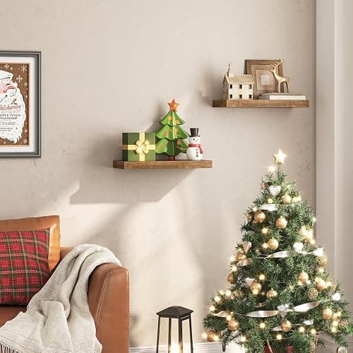 HOOBRO Floating Shelves for Wall, Wall Mounted Shelf Set of 2, 15.7" Hanging Shelf with Invisible Brackets, for Wall in Bathroom, Bedroom, Toilet, Kitchen, Living Room, Office, Rustic Brown BF40BJ01 thumbnail 2