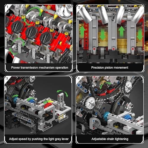 Mould King V8 Engine Building Blocks Sets, V8 Engine Model Kit That Runs, MOC Engineering Model Building Kit with Battery and Motor, 2718 PCS Building Blocks for Adults thumbnail 5
