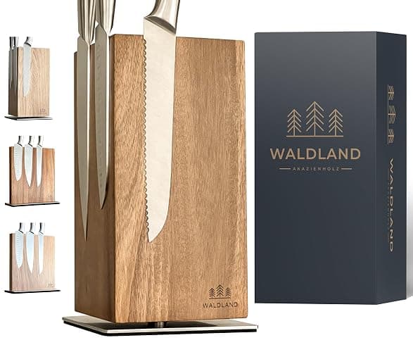 WALDLAND Bloc à couteaux de qualité supérieure sans couteau,Bloc à couteaux magnétique et rotatif à 360°,En bois d'acacia élégant et robuste,Bloc en bois,Organiseur de cuisine - Image 1