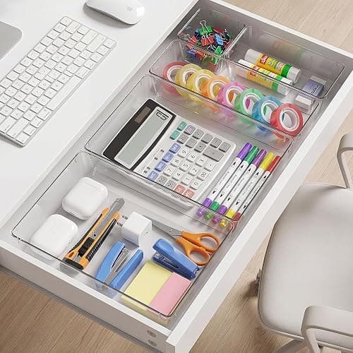 Radikor Organizer Cassetti 12 Pezzi, Contenitori per cassetti in Plastica Trasparente di 4 Dimensioni, Divisori per Cassetti Impilabili per Bagno, Cucina, Trucchi thumbnail 7