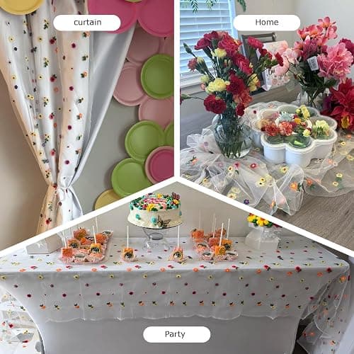 Lvory Embroidery Daisy Table Runner 10ft 120 Inch Fall Florals Gauze Tulle Cheesecloth Holiday Kitchen Dining Table Decoration for Home Wedding Party Baby Shower Birthday Decorations thumbnail 7