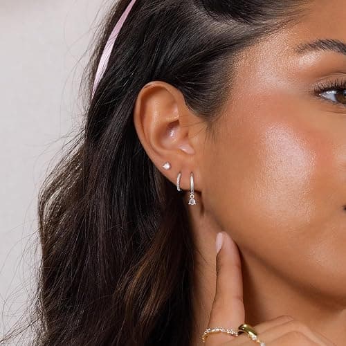 Freekiss 3 Pairs Hoop Earrings Set - Dainty Stud Dangle Cartilage for Women | Hypoallergenic Earrings, Cubic Zirconia Stackable Trendy Small Set Jewelry Gifts for Women thumbnail 4