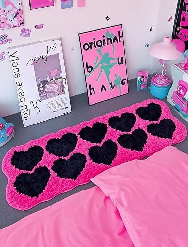 Pecfamly Cool Hot Pink and Black Trashy Y2K Rug Carpet for Bedroom (Size: 15.7“x47”), 2000S Mcbling Baddie Trashy Y2K Scene Room Bedroom Decor Aesthetic for Teen Girls thumbnail 3