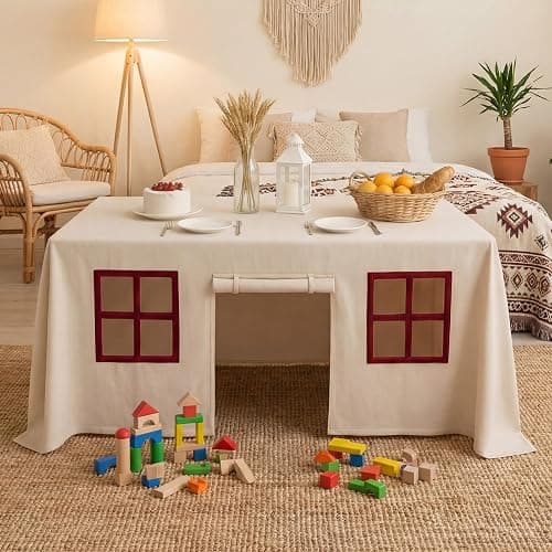 Oudain Large Playhouse Table Cloth Table Fort Tent Cover Playhouse Indoor Outdoor Tablecloth for Birthday Party Playground Play Accessory thumbnail 5