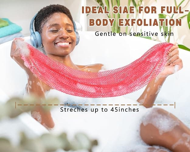2 Pack African Net Sponge Exfoliating Body Scrubber Bath Sponge for Daily Use (Pink + Deep Purple) thumbnail 2
