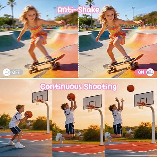 Digital Camera 1080P 44MP Vlogging Camera for Kids Teens, FHD Compact Portable Photo Camera with 2.4" Screen 16X Zoom, Anti-shake Mini Camera for Beginners Students Boys Girls-Pink（No SD Card) thumbnail 5