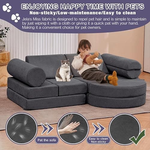 jela Kids Couch 14PCS Luxury, Floor Sofa Modular Furniture for Adults, Playhouse Play Set for Toddlers Babies, Modular Foam Play Couch, Modular Sofa (Charcoal, 57"x28"x18") thumbnail 3
