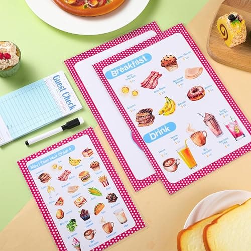 Yinkin 6 Pcs Pretend Restaurant Menu for Kids Restaurant Order Pads Erasable Pen Food Diner Play Set for Kids Toddler Role Play Accessories thumbnail 7