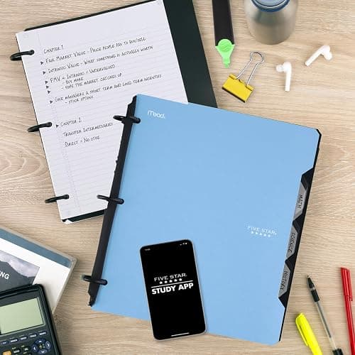 Five Star Flex Refillable Notebook + Study App, College Ruled Paper and 1 Inch TechLock Ring Binder with Pockets, Tabs and Dividers, 200 Sheet Capacity, Pacific Blue (293280AD2) thumbnail 2