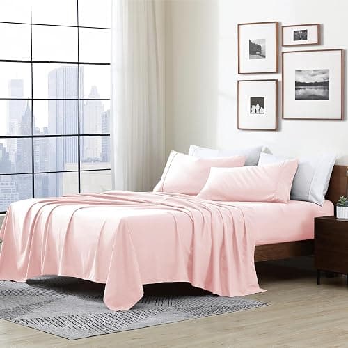 Cathay Home Essentials Ultra Soft Hypoallergenic Wrinkle Resistant Double Brushed Microfiber Bedding Sheet Set, Blush, King - Image 1