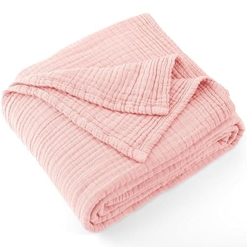 Carriediosa 100% Cotton Muslin Throw Blanket 90" X 90" Queen Size，4-Layers Summer Gauze Throws for Bed Couch，Soft Lightweight Breathable Linen Blankets Bedspread for Adults All Season，Dusty Pink - Image 1