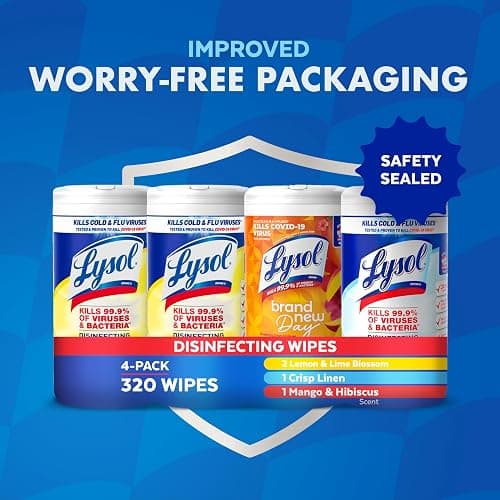 Lysol Disinfecting Wipes Bundle, Home Apartment Dorm Room Essentials and Cleaning Supplies, All Purpose Cleaner, Multi-surface Cleaning Wipes, Multi-Scent Sanitizing Wipes Bundle, 80 Count (4pk) thumbnail 5