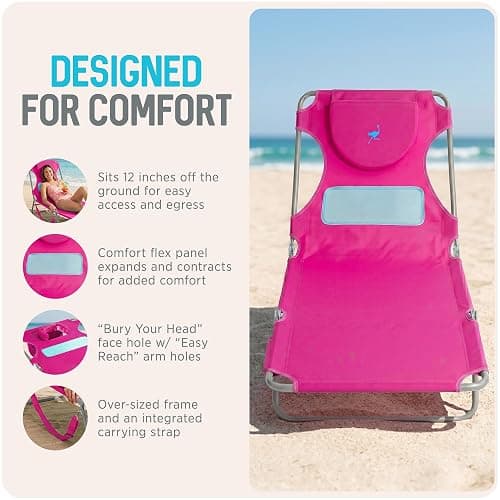 Ostrich the Ladies Comfort Lounger with Chest Support, Foldable and Portable Reclining Outdoor Patio Beach Lawn Camping Pool Tanning Chair, Pink thumbnail 9