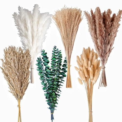 110 PCS of Boho Pampas Grass Decor, Naturally Dried Pompas, Bunny Tails Dried Flowers, and dried eucalyptus. Perfect for Weddings, Boho Party Decorations, and Table Decor. thumbnail 4