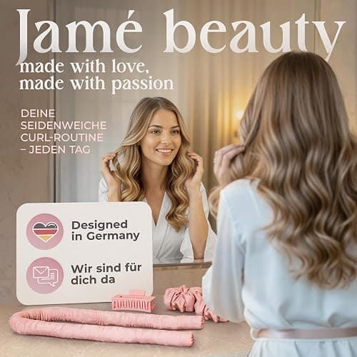 Jamé beauty® Heatless Curls - Lockenwickler über Nacht I 100% Maulbeer-Seide-Lockenband mit 2 Scrunchies & Haarklammer - Ideal für Overnight Curls I Locken ohne Hitze - Seidig-glatt & definiert thumbnail 7