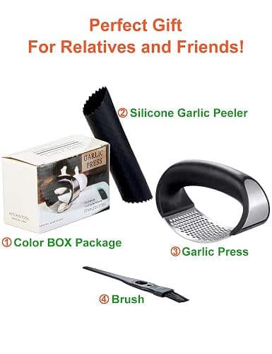 Garlic Press Stainless Steel, Garlic Mincer Garlic Chopper With Peeler& Brush, Cloves Chopper Grinder Slicer Squeezer Roller, Easy To Use (black) thumbnail 6