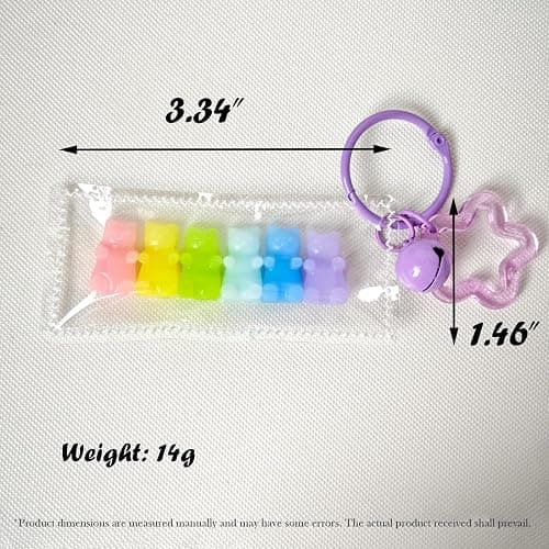 Handmade Rainbow Gummy Bear Taba Squishy Bag Charm - Cute Mini Silicone Fidget Sensory Toy, Soft Sticky and Slow Rebound Stress Relief Squeeze Toy for Relaxation Gift (Gummy Bear) thumbnail 3