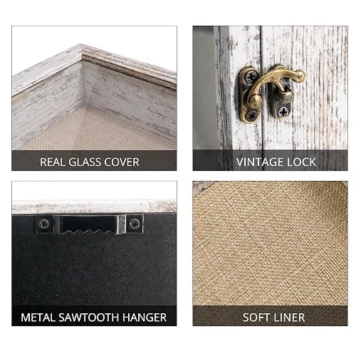 Shadow Box 13x16 Wood Shadow Box Frame Glass Door Display Case with Linen Back and 6 Stick Pins,1.5 inches Interior Depth,Ideal for Memorabilia Pictures Flowers Medals Tickets Rustic White thumbnail 4