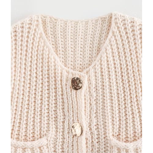 Hixiaohe Womens Crochet Chunky Knit Top Sleeveless Button Down Crop Tops Trendy Cardigan Sweater Vest for Women with Pockets thumbnail 7