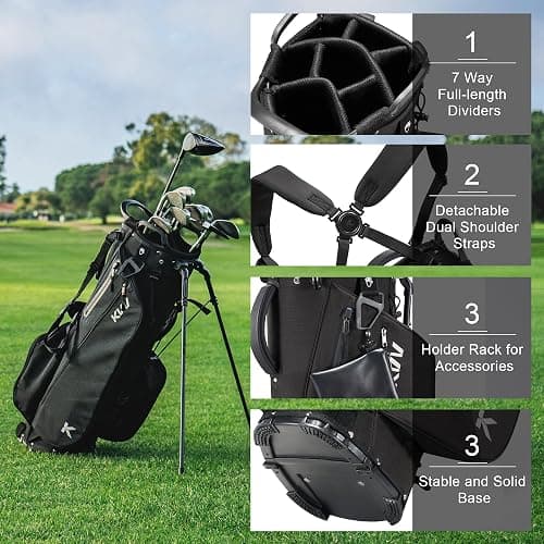 KVV Lightweight Golf Stand Bag with 7 Way Full-Length Dividers, 5 Zippered Pockets, Automatically Adjustable Dual Straps，Elegant Design thumbnail 3
