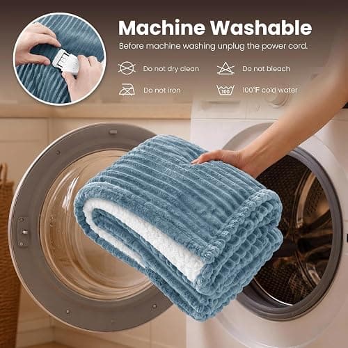 Homemate Heated Blanket Electric Heating Throw 50"x60" Soft Flannel Sherpa | ETL Certified 2/4/6/8H Auto-Off 10 Heat Levels Overheat Protection Machine Washable,For Cold AC Office Room Cold Sleeper Gift thumbnail 7