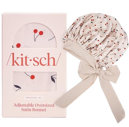 Kitsch XL Satin Bonnet for Sleeping - Softer Than Silk Bonnet For Sleeping Women - Secure Fit, Adjustable, Night Cap For Curly & Textured Hair - Prevents Breakage, Tangles & Thinning - Cherry Print thumbnail 8