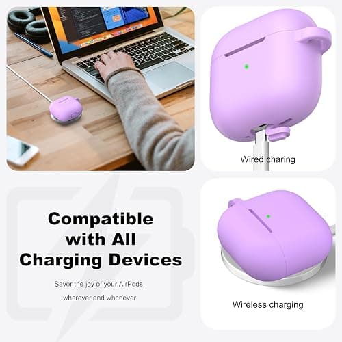 R-fun Silicone Case for AirPods 4 and AirPods 5, Lavender | Compatible with Apple AirPods 4 & AirPods 5, Includes Keychain & Cleaner Kit, Supports Wireless Charging thumbnail 3