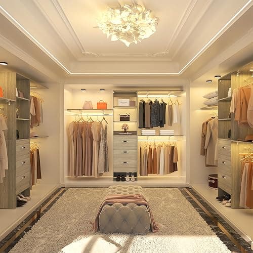 Armocity 96 Inches Closet System, 8FT Walk In Closet Organizer with 3 Shelving Towers, Heavy Duty Clothes Rack with 3 Drawers, Built-In Garment Rack, 96"L x 16"W x 75"H, Load 1000 LBS, White Oak thumbnail 8