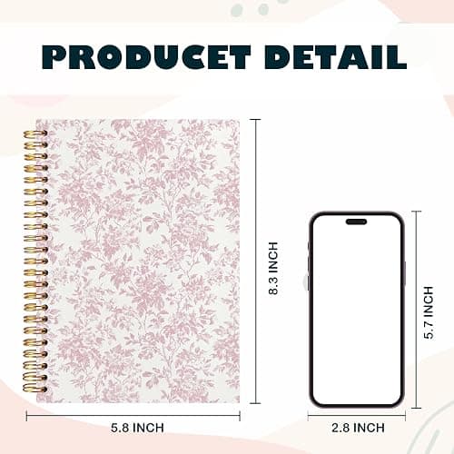 BearCake Pink Floral Chinoiserie Grandmillennial Notebook Journal,Aesthetic Notebook, Chinoiserie Journal,Notebooks for Work, Hardcover Spiral Notebook 5.5x8.3 thumbnail 3