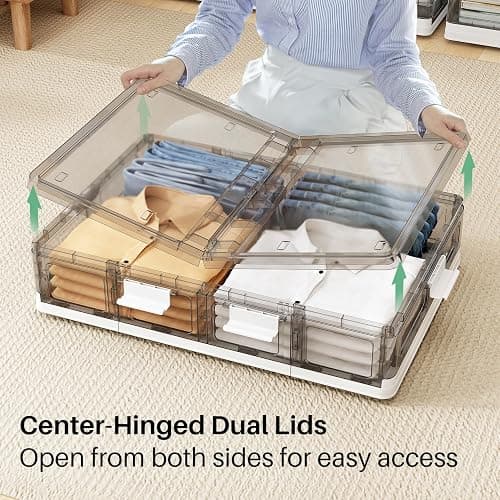 Kitstorack Clear Plastic Under Bed Storage Containers Bins with Lids and 8 Pre-installed Wheels,37.8 Qt, Rolling Foldable Flat Under Bed Organizer Boxes for Clothes Shoes Clothing Bedroom thumbnail 3