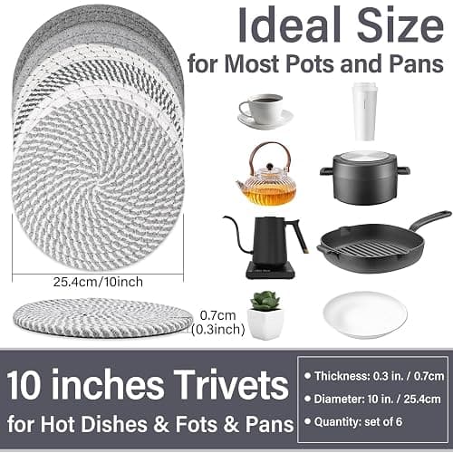 Billbotk 10" Trivets for Hot Dishes, Hot pots and Pans, Set of 6, Heat Resistant Pot Holders for Kitchen, Hot Pads for Countertops thumbnail 2