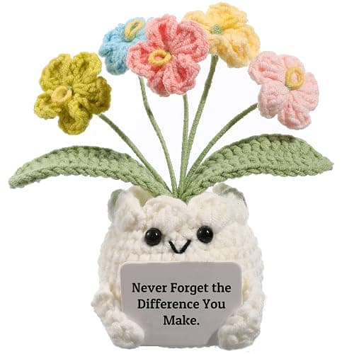 YOOJEE Forget-Me-Not Crochet Flower Potted Plant Gift | Difference You Make Gift, PET Display Box, Teacher Appreciation, Coworker, Employee, Thank You Gift, Handmade Desk Decor - Image 1