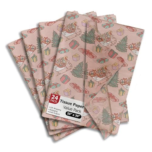 Pro Supply Global Santa's Sleigh Christmas Printed Tissue Paper for Gift Bags or Boxes and Wrapping - Winter Holiday Bulk Decorative Art Tissue Paper for Packaging and Gifting | 24 Sheets 20" x 30" - Image 1