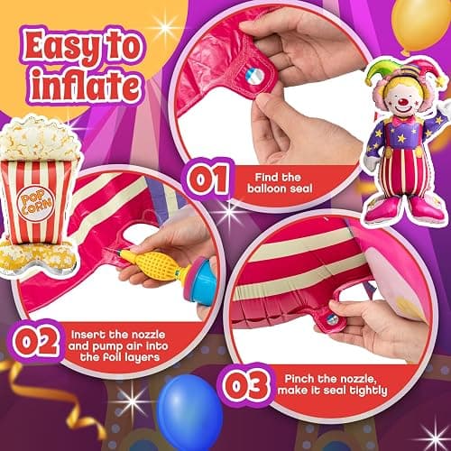 Charnoel 4 Pcs 4ft 3D Self Standing Popcorn Clown Balloons Giant Circus Carnival Foil Balloon for Carnival, Circus Themed, Movie Night Birthday Party Decoration thumbnail 4