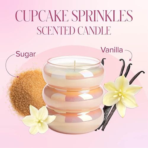 Paris Hilton Cupcake Sprinkles Scented Candle, Bubble Glass Vessel with Pink Iridescent Finish, Premium Plant Wax Blend, Cotton Wick, 18-Ounce thumbnail 3
