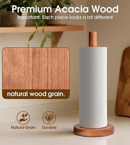 CHAUNCEY HOME Acacia Wood Paper Towel Holder Stand – Wooden Kitchen Paper Towel Holder Countertop, PTHA, Freestanding Roll Holder for Kitchen & Bathroom & Farmhouse, Standard thumbnail 3