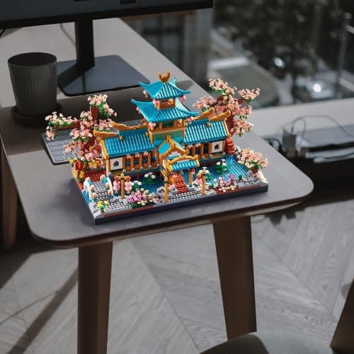 wriyvngs Micro Building Block Set, Chinese Suzhou Garden Architecture Model Kit with Cherry Blossom Bonsai Tree, Japanese Sakura House Model, DIY Miniature Landscaping Gift for Adults (2350PCS) thumbnail 6