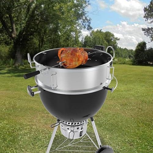 onlyfire Stainless Steel Multi-purpose Rotisserie and Pizza Combo Kit | For Weber 22-Inch Kettle Charcoal Grills, Include Pizza Peel and Pizza Stone thumbnail 2