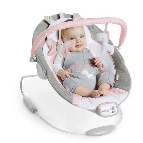 Ingenuity Soothing Baby Bouncer Infant Seat with Vibrations, -Toy Bar & Sounds, 0-6 Months Up to 20 lbs (Pink Flora the Unicorn) - Flora the Unicorn thumbnail 7