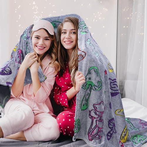 Gdindff Glow in The Dark Mushroom Blanket, Mushroom Gifts for Women Girls, Mothers Day Presents for Mom, Graduation Gifts for Kids Preschool Kindergarten, Cottagecore Mushrooms Decor Throw 50"x60" thumbnail 2