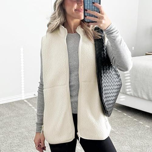 Hixiaohe Sherpa Fleece Vest for Women Trendy Warm Sleeveless Vests Jacket Lightweight Zip Coats with Pockets Fall Outerwear thumbnail 5