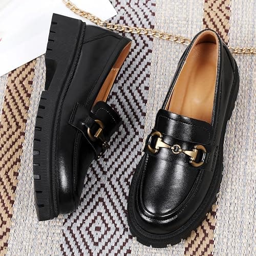 OKJ Loafers for Women Chunky Women's Loafers & Slip-ons Fashion Penny Comfort Business Casual Shoes Dressy Office Work Slip on Black Platform Loafers for Womens thumbnail 3