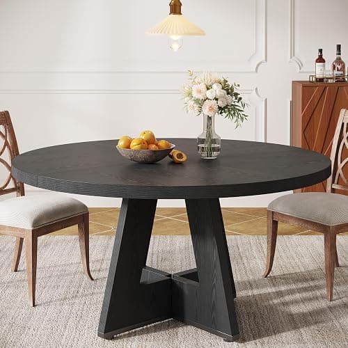 Tribesigns Farmhouse Dining Table, 47 Inch Round Dinner Table for 4 (Black) - Image 1