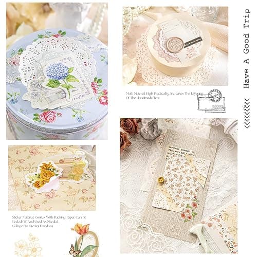 Doraking 100pcs Vintage Floral Scrapbook Paper Journaling Stickers Assorted Set, Material Paper Memo Junk Journal Supplies for Bullet Journaling Retro Crafts Planner Collage Card Album thumbnail 7