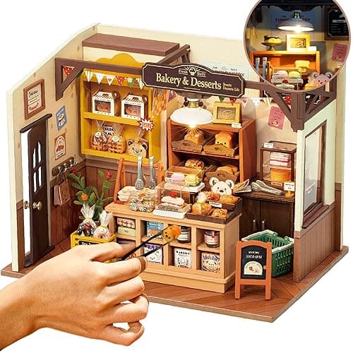 ROBOTIME Miniature House Kit DIY Mini Dollhouse with Accessories Tiny Store Making Kit with LED Light Hobby Birthday Gifts for Adults - Image 1