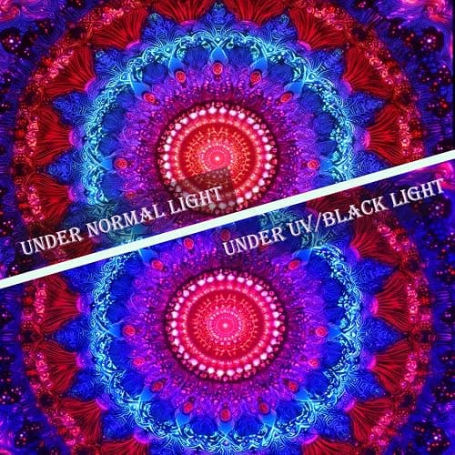Manicer Blacklight Mandala Tapestry - UV Reactive Bohemian Red Blue Purple Floral Colorful Wall Hanging, Glow in the Dark Aesthetic Boho Wall Art Decor for Bedroom, Living Room, Dorm - 51.2" x 59.1" thumbnail 5